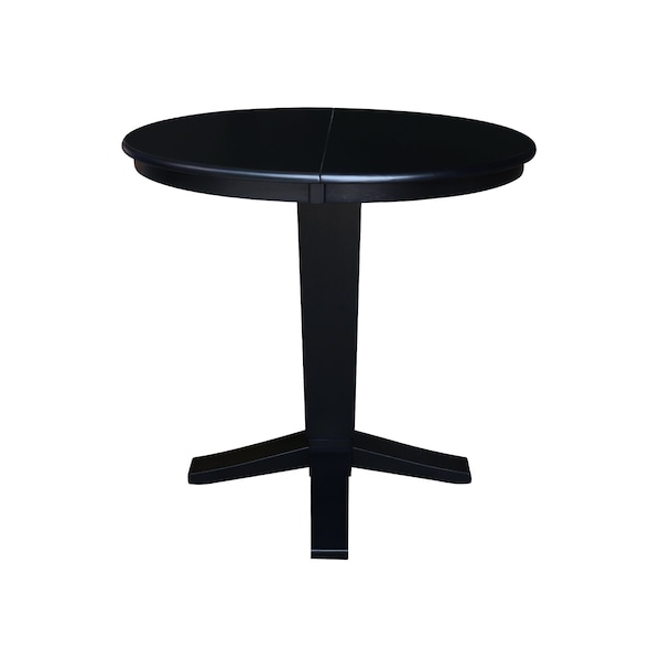 International Concepts 36 in. Solid Wood Round Top Pedestal Table with 12 in. Leaf - 36.1 in.High - Dining Height in Black - K46-36RXT-23B-36