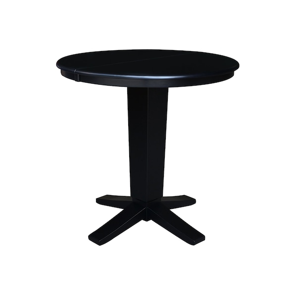 International Concepts 36 in. Solid Wood Round Top Pedestal Table with 12 in. Leaf - 36.1 in.High - Dining Height in Black - K46-36RXT-23B-36