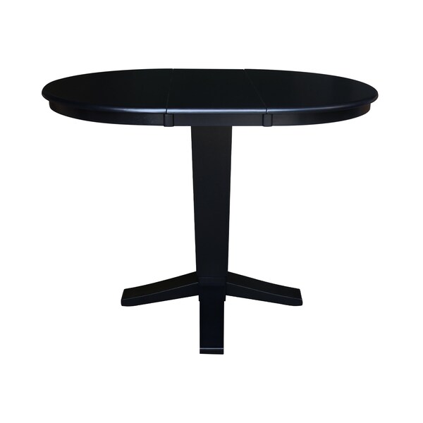 International Concepts 36 in. Solid Wood Round Top Pedestal Table with 12 in. Leaf - 36.1 in.High - Dining Height in Black - K46-36RXT-23B-36