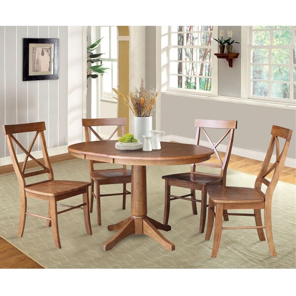 International Concepts Round 36 in Round Extension Dining Table with 4 Chairs, Distressed Oak, 36 in W, 48 in L, 30.1 in H - K42-36RXT-27B-C613-4