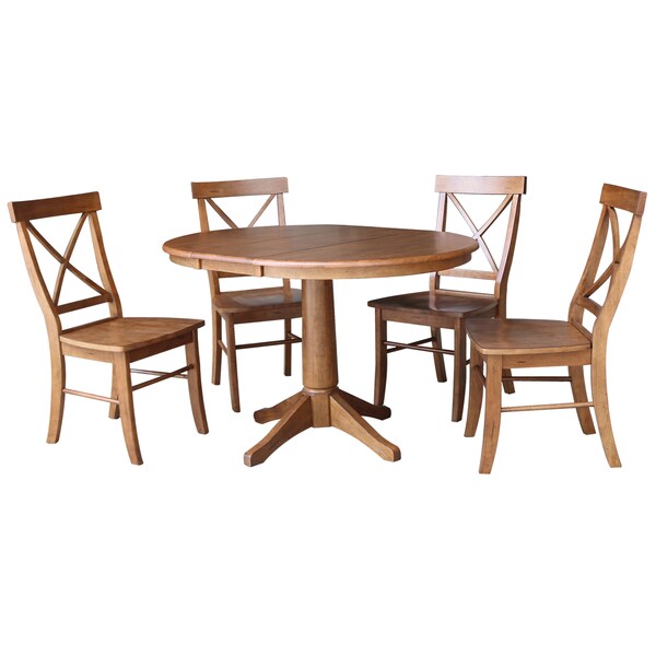 International Concepts Round 36 in Round Extension Dining Table with 4 Chairs, Distressed Oak, 36 in W, 48 in L, 30.1 in H - K42-36RXT-27B-C613-4