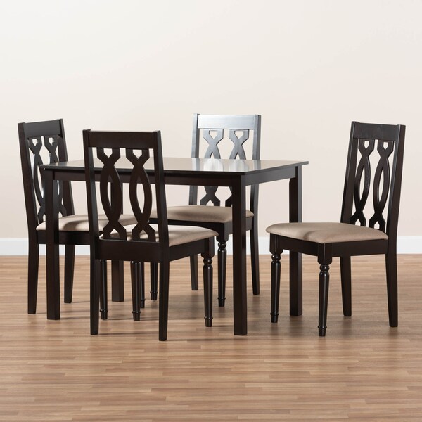 Baxton Studio Cherese Sand Upholstered Espresso Finished 5-Piece Wood Dining Set - 157-9733-8026