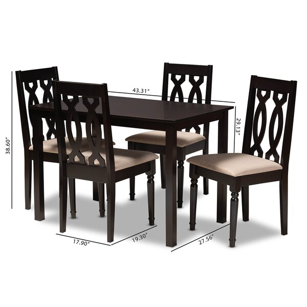 Baxton Studio Cherese Sand Upholstered Espresso Finished 5-Piece Wood Dining Set - 157-9733-8026