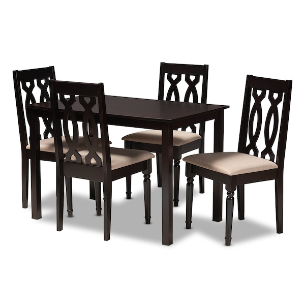 Baxton Studio Cherese Sand Upholstered Espresso Finished 5-Piece Wood Dining Set - 157-9733-8026