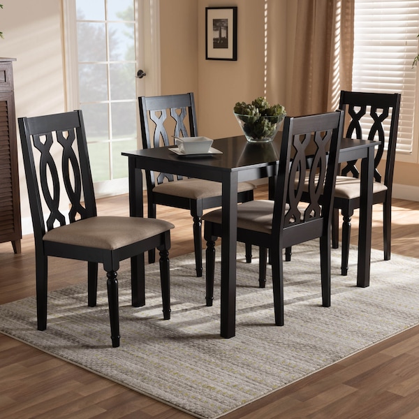 Baxton Studio Cherese Sand Upholstered Espresso Finished 5-Piece Wood Dining Set - 157-9733-8026