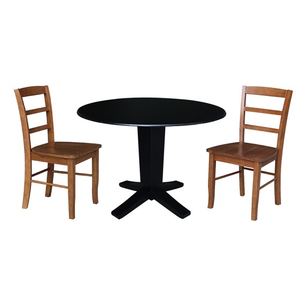International Concepts 42 in. Solid Wood Dual Drop Leaf Dining Table with 2 Chairs in Black/Distressed Oak - K46-42DPT-23-C42-2-2