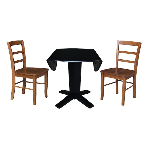 International Concepts 42 in. Solid Wood Dual Drop Leaf Dining Table with 2 Chairs in Black/Distressed Oak - K46-42DPT-23-C42-2-2