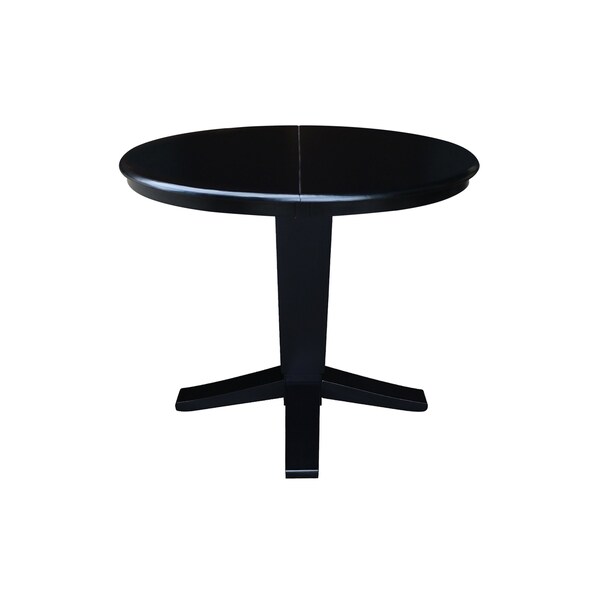 International Concepts 36 in. Solid Wood Round Top Pedestal Table with 12 in. Leaf - 30.1 in.High - Dining Height in Black - K46-36RXT-23B