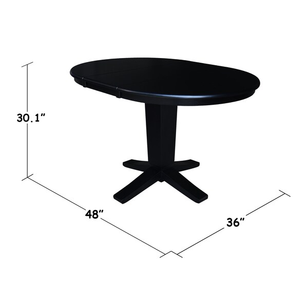 International Concepts 36 in. Solid Wood Round Top Pedestal Table with 12 in. Leaf - 30.1 in.High - Dining Height in Black - K46-36RXT-23B