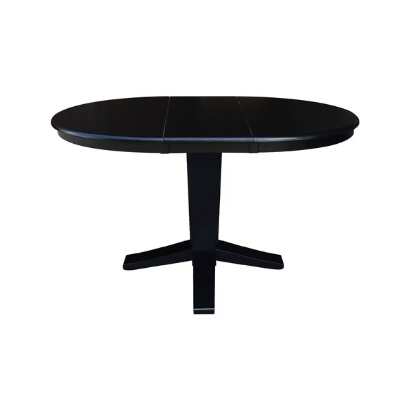 International Concepts 36 in. Solid Wood Round Top Pedestal Table with 12 in. Leaf - 30.1 in.High - Dining Height in Black - K46-36RXT-23B