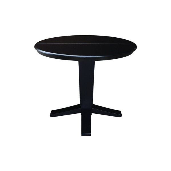 International Concepts 36 in. Solid Wood Round Top Pedestal Table with 12 in. Leaf - 30.1 in.High - Dining Height in Black - K46-36RXT-23B