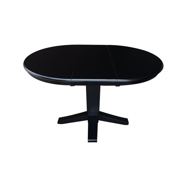 International Concepts 36 in. Solid Wood Round Top Pedestal Table with 12 in. Leaf - 30.1 in.High - Dining Height in Black - K46-36RXT-23B