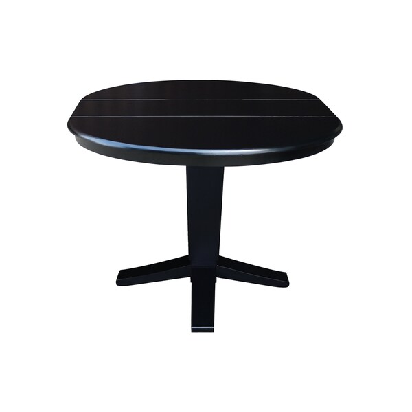 International Concepts 36 in. Solid Wood Round Top Pedestal Table with 12 in. Leaf - 30.1 in.High - Dining Height in Black - K46-36RXT-23B