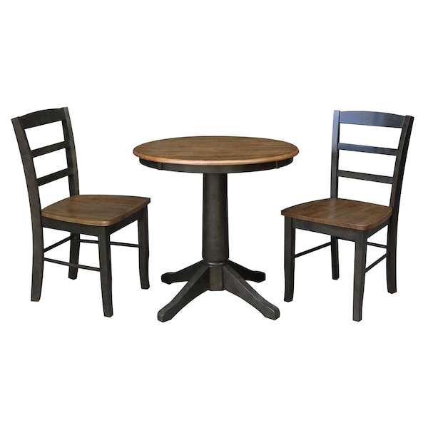 International Concepts 30 in. Round Pedestal Dining Table with 2 Madrid LadderBack Chairs - 3 Piece Dining Set - K45-30RT-27B-C2-2