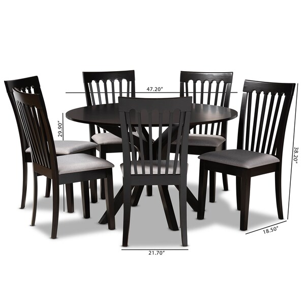 Baxton Studio Lore Grey Upholstered and Dark Brown Finished Wood 7-Piece Dining Set - 168-10522-10894