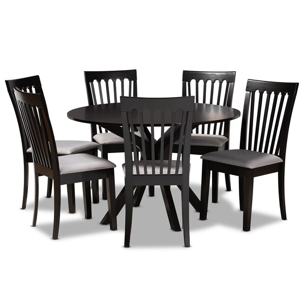 Baxton Studio Lore Grey Upholstered and Dark Brown Finished Wood 7-Piece Dining Set - 168-10522-10894