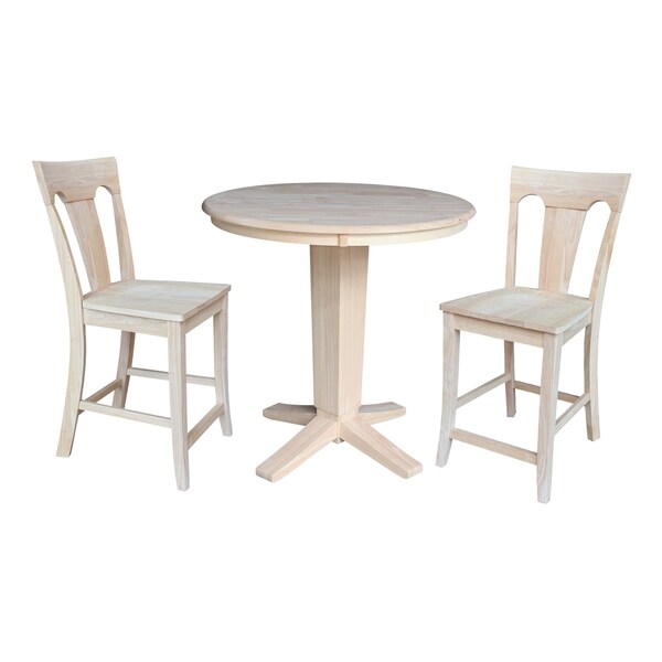 International Concepts 36 in. Round Top Counter Height Dining Table with 2 Stools, Unfinished - K-36RT-23B-S6682-2
