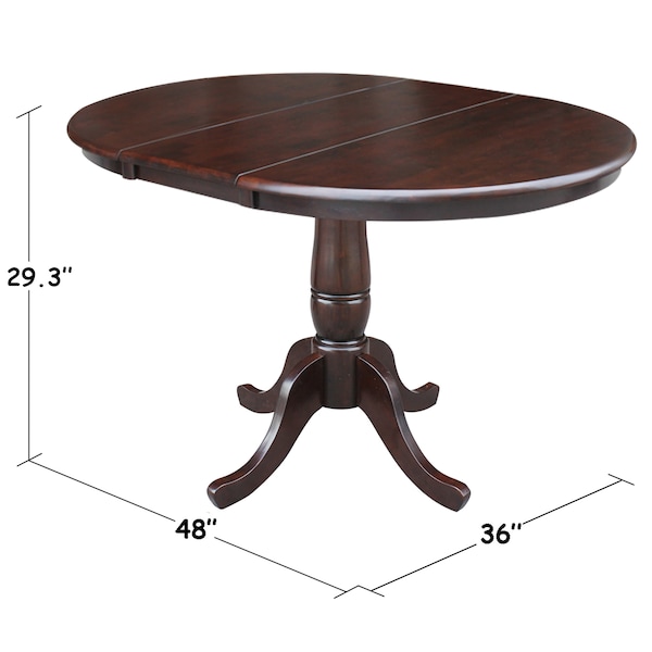 International Concepts Round 36 in Rd Top Pedestal Table, 12 in Leaf, 28.9 inH, Dining Height, Rich Mocha, 36 in W, Wood - K15-36RXT