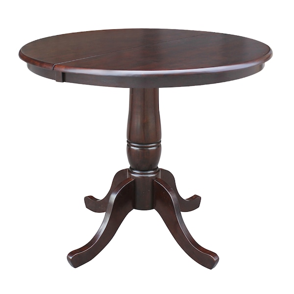 International Concepts Round 36 in Rd Top Pedestal Table, 12 in Leaf, 28.9 inH, Dining Height, Rich Mocha, 36 in W, Wood - K15-36RXT