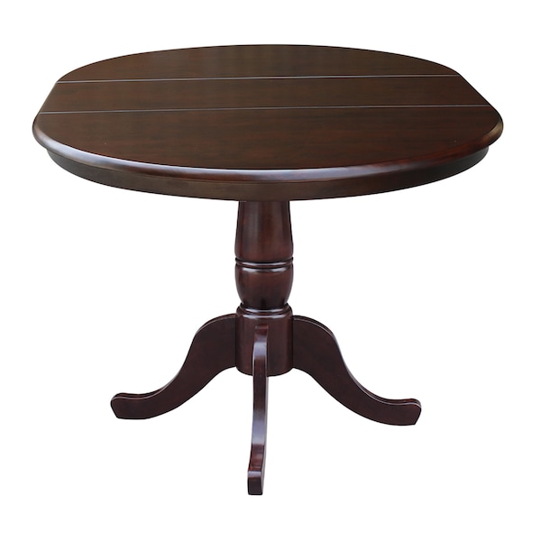 International Concepts Round 36 in Rd Top Pedestal Table, 12 in Leaf, 28.9 inH, Dining Height, Rich Mocha, 36 in W, Wood - K15-36RXT