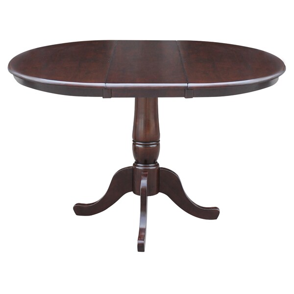 International Concepts Round 36 in Rd Top Pedestal Table, 12 in Leaf, 28.9 inH, Dining Height, Rich Mocha, 36 in W, Wood - K15-36RXT