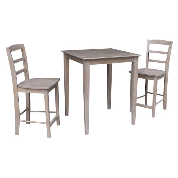 International Concepts Square 30X30 Counter Height Table with 2 Madrid Stools, Washed Gray Taupe, 30 in W, 30 in L, Wood - K09-3030-S402-2