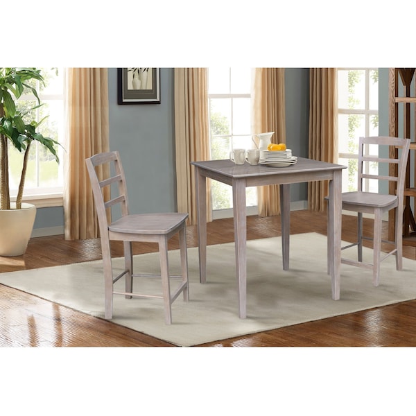 International Concepts Square 30X30 Counter Height Table with 2 Madrid Stools, Washed Gray Taupe, 30 in W, 30 in L, Wood - K09-3030-S402-2