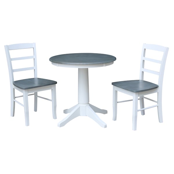International Concepts 30 in. Round Pedestal Dining Table with 2 Madrid LadderBack Chairs - 3 Piece Dining Set - K05-30RT-27B-C2-2