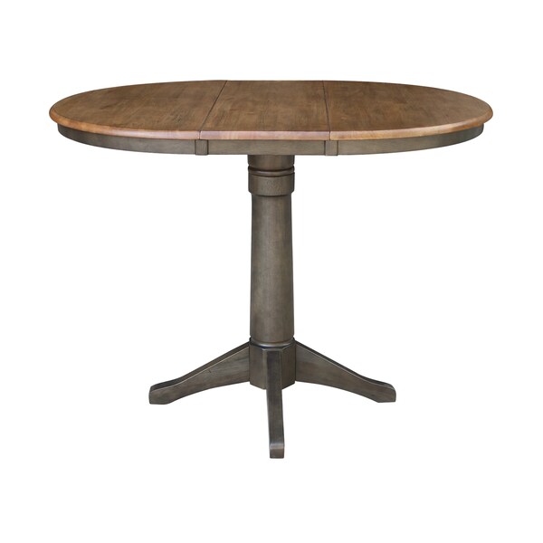 International Concepts Round 36 in Rd Extension Dining Table, 2 Counter Ht Stools, Hickory/Washed Coal, 36 in W, 48 in L - K45-36RXT-27-S6172-2
