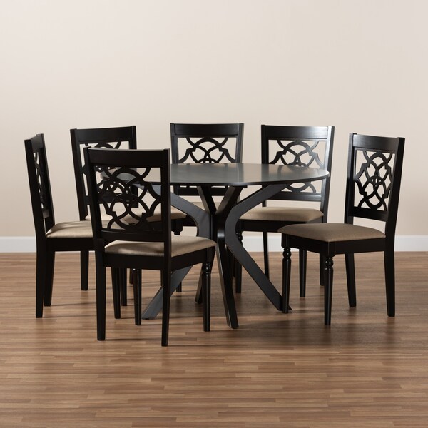 Baxton Studio Sadie Modern and Contemporary Sand Fabric and Dark Brown Finished Wood 7-Piece Dining Set - 174-10535-10894-ZORO