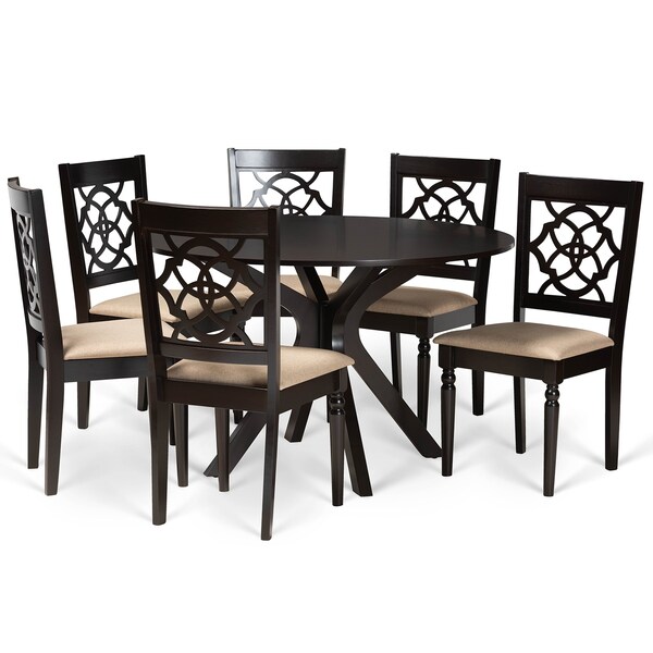 Baxton Studio Sadie Modern and Contemporary Sand Fabric and Dark Brown Finished Wood 7-Piece Dining Set - 174-10535-10894-ZORO