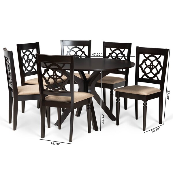 Baxton Studio Sadie Modern and Contemporary Sand Fabric and Dark Brown Finished Wood 7-Piece Dining Set - 174-10535-10894-ZORO