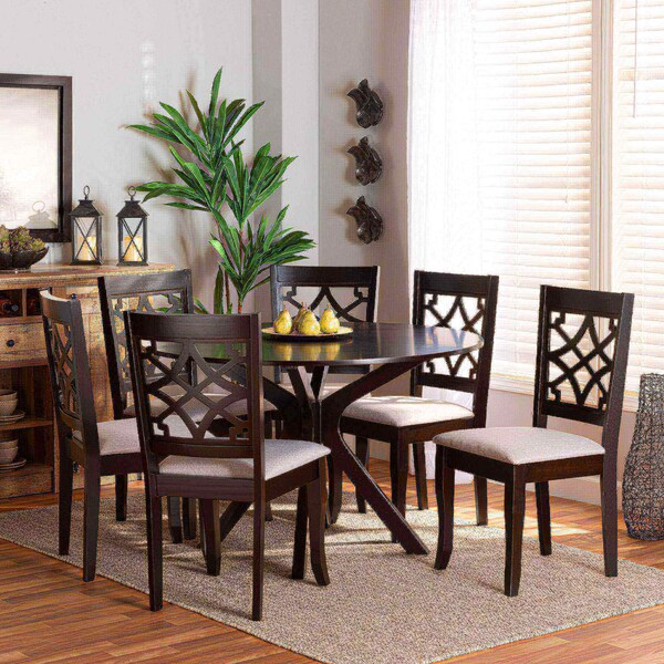Baxton Studio Elena Modern and Contemporary Grey Fabric and Dark Brown Finished Wood 7-Piece Dining Set - 174-10534-10894-ZORO