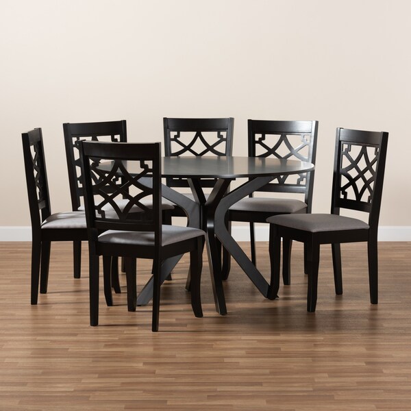 Baxton Studio Elena Modern and Contemporary Grey Fabric and Dark Brown Finished Wood 7-Piece Dining Set - 174-10534-10894-ZORO