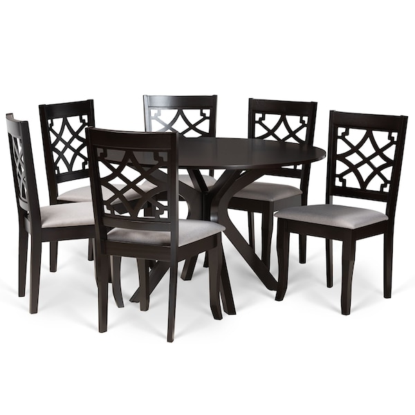Baxton Studio Elena Modern and Contemporary Grey Fabric and Dark Brown Finished Wood 7-Piece Dining Set - 174-10534-10894-ZORO