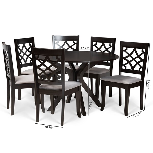Baxton Studio Elena Modern and Contemporary Grey Fabric and Dark Brown Finished Wood 7-Piece Dining Set - 174-10534-10894-ZORO