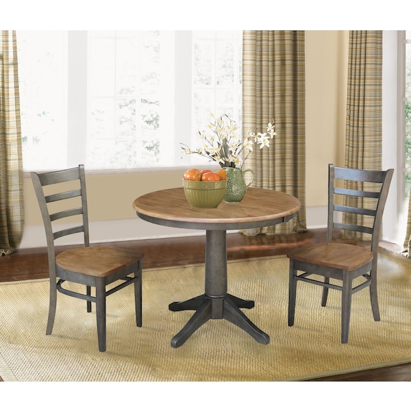 International Concepts Round 36 in Rd Extension Dining Table, 2 RTA Chairs, Hickory/Washed Coal, 36 in W, 48 in L, 30.1 in H - K45-36RXT-27B-C617-2