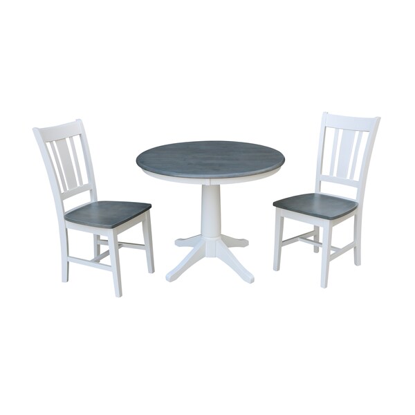 International Concepts Round 36 in Rd Top Pedestal Table, 2 San Remo Chairs, White/Heather Gray, 36 in W, 36 in L, 29.1 in H - K05-36RT-27B-C10-2