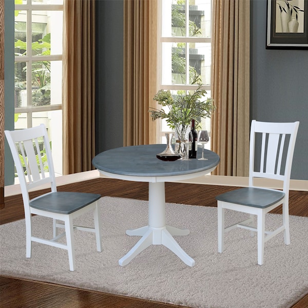 International Concepts Round 36 in Rd Top Pedestal Table, 2 San Remo Chairs, White/Heather Gray, 36 in W, 36 in L, 29.1 in H - K05-36RT-27B-C10-2