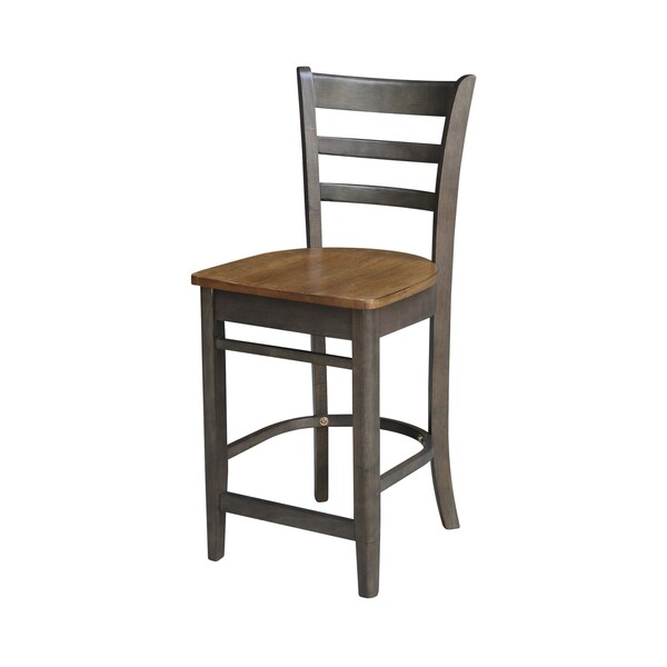 International Concepts 36 in. Solid Wood Round Extension Dining Table with 2 Counter Height Stools in Hickory/Washed Coal - K45-36RXT-23-S6172-2