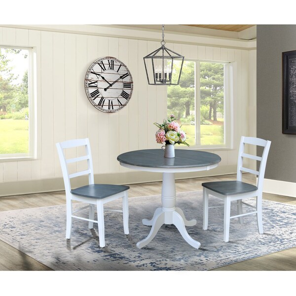 International Concepts 36 in. Round Extension Dining Table with 2 Madrid LadderBack Chairs - 3 Piece Dining Set - K05-36RXT-C2-2