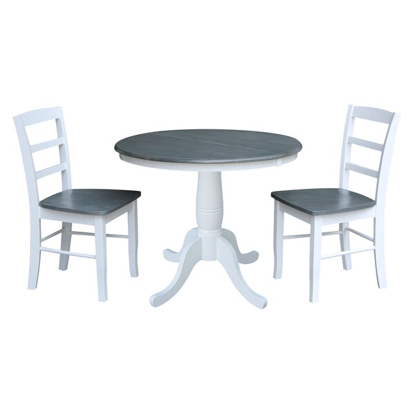 International Concepts 36 in. Round Extension Dining Table with 2 Madrid LadderBack Chairs - 3 Piece Dining Set - K05-36RXT-C2-2