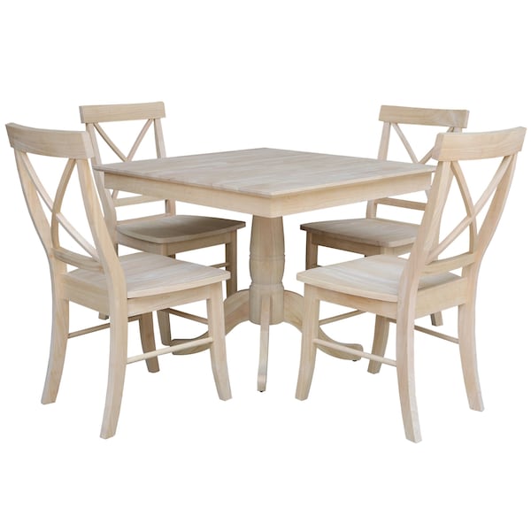 International Concepts 36 in. x 36 in. Square Top Pedestal Table  With 4 Dining Chairs Set of 5 - K-3636TP-C613-4