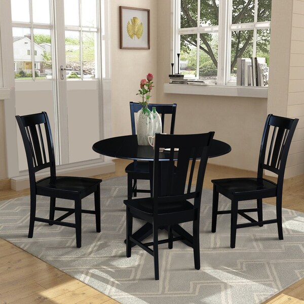 International Concepts 42 in. Solid Wood Dual Drop Leaf Dining Table with 4 Chairs in Black - K46-42DPT-23B-C10-4