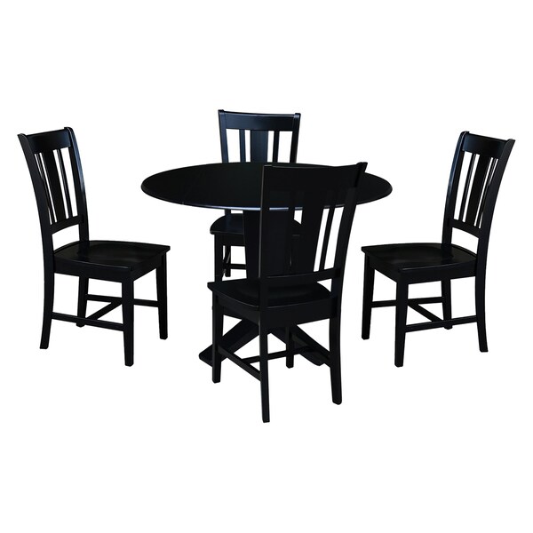 International Concepts 42 in. Solid Wood Dual Drop Leaf Dining Table with 4 Chairs in Black - K46-42DPT-23B-C10-4