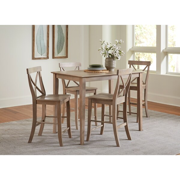 International Concepts Rectangle 30X48 Counter Ht Dining Table, 4 Counter Ht Stools, Washed Gray Taupe, 30 in W, 48 in L - K09-3048-S6132-4