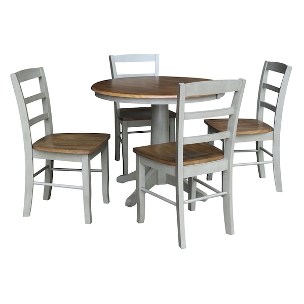 International Concepts 36 in. Round Top Pedestal Dining Table with 4 Madrid LadderBack Chairs - 5 Piece Dining Set - K41-36RT-27B-C2-4