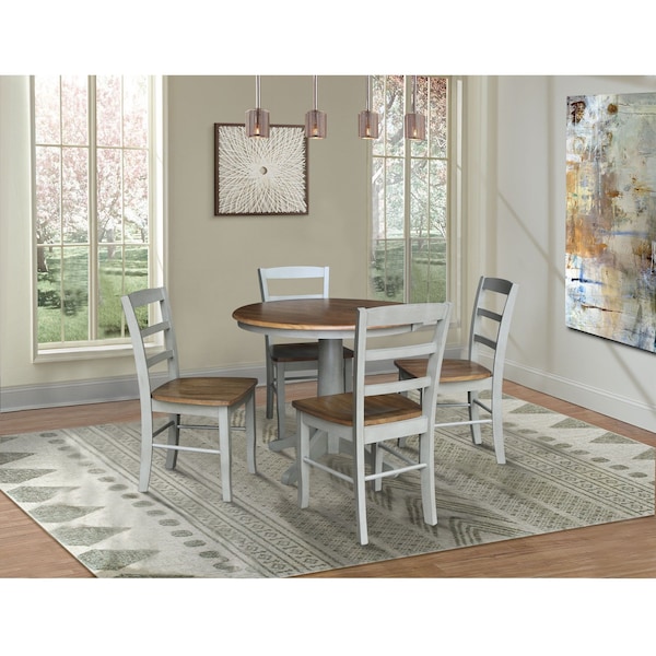 International Concepts 36 in. Round Top Pedestal Dining Table with 4 Madrid LadderBack Chairs - 5 Piece Dining Set - K41-36RT-27B-C2-4