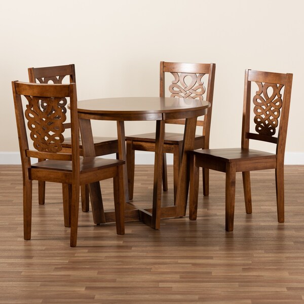 Baxton Studio Salida Modern and Contemporary Transitional Walnut Brown Finished Wood 5-Piece Dining Set - 178-11383-10897-ZORO