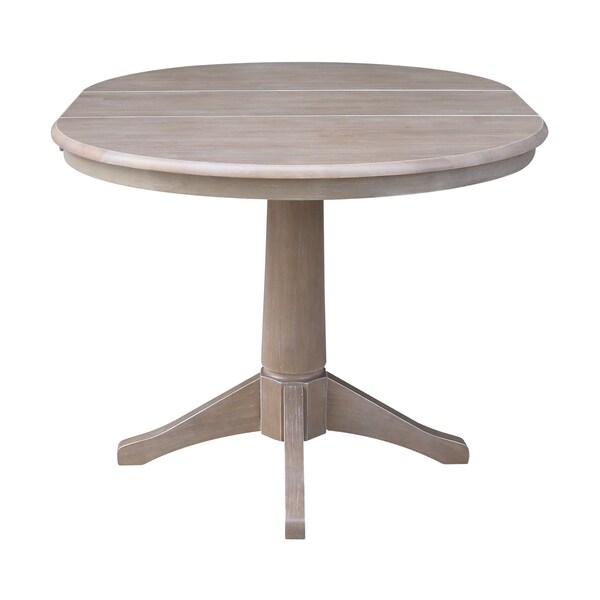 International Concepts Round 36 in Rd Top Pedestal Table, 12 in Leaf, 28.9 inH, Dining Ht, Washed Gray Taupe, 36 in W, 48 in L - K09-36RXT-27B